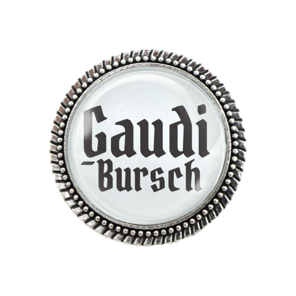 GaudiBroschn Trachtenbrosche in Silber mit dem Spruch „Gaudi Bursch“